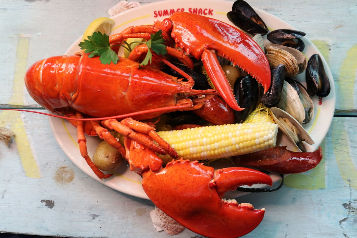 A traditional clambake spread